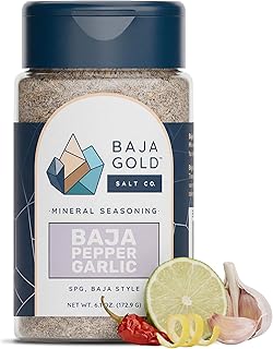 Baja Gold Garlic Pepper Seasoning, Salt Pepper Garlic Seasoning With Mineral Sea Salt, Organic All Purpose Blend For Steak Chicken Seafood Vegetables And Eggs, Non MSG, Vegan, 6.1Oz