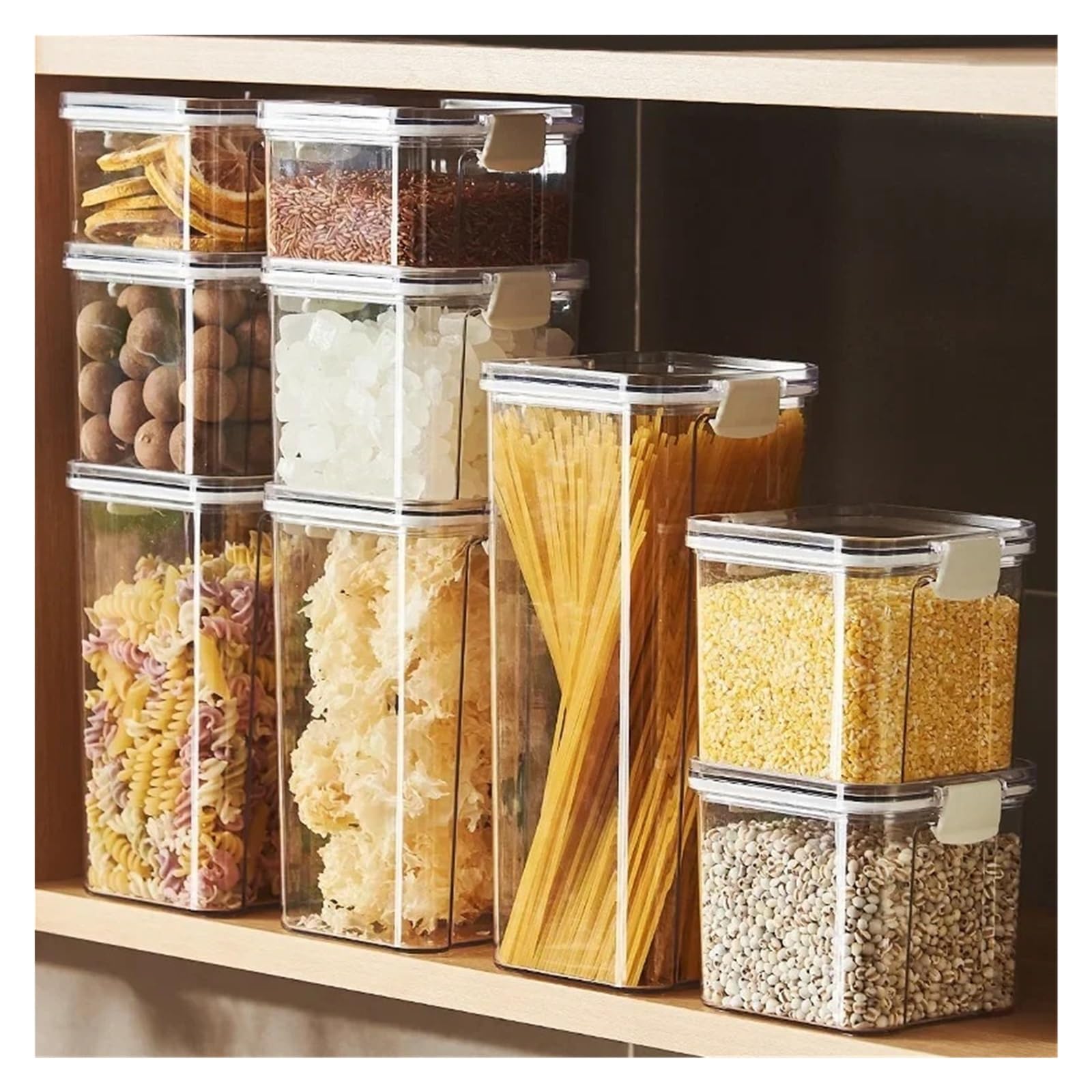 Contenitori for alimenti in plastica da 2 pezzi con coperchio, barattoli, compatibili cereali sfusi, organizzatori cucina(950ml)