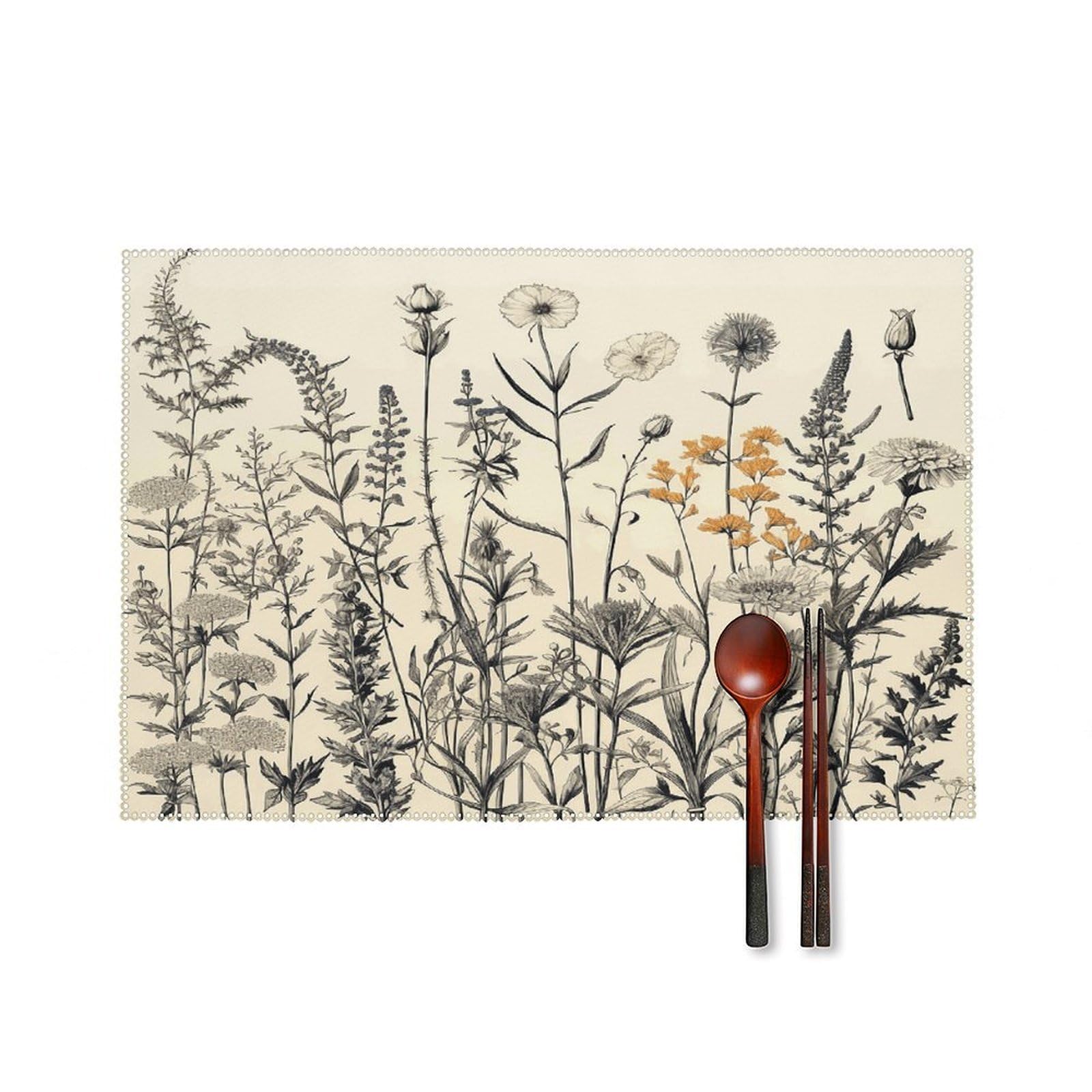 Fodpand Style Floral Herbs Botanical Engraving Placemats Set Of 4 Place Mats Table Mats