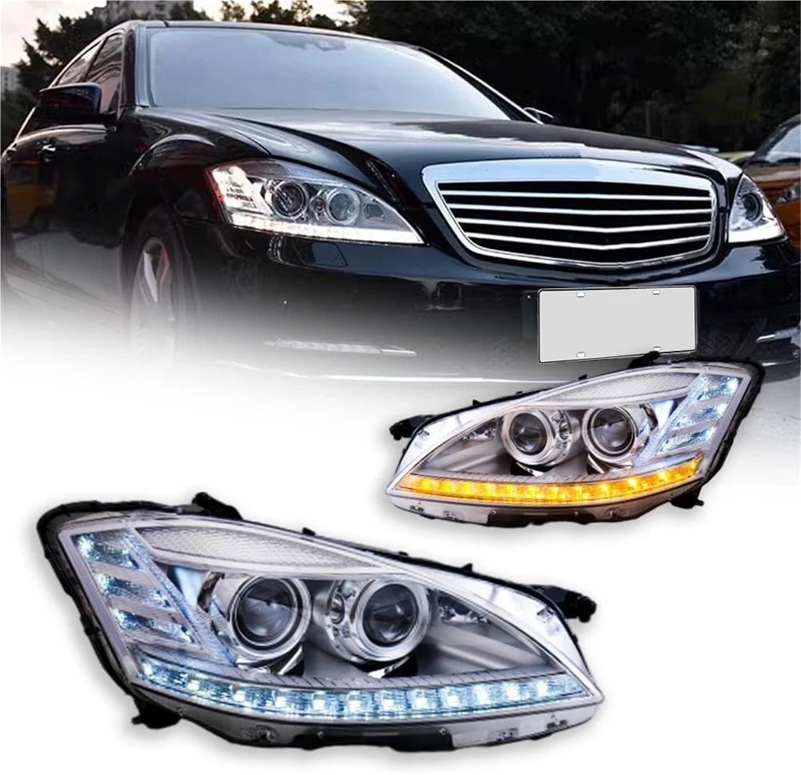 Fari dell'auto Per Mercedes Per Classe S W221 2006-2009 Fari auto Lampade Luci diurne Indicatori di direzione dinamici