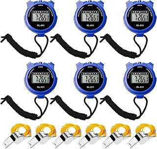 Cronómetro Deportivo,6 Piezas Digital Cronómetro con 6 Silbatos,Cronómetro Digital Deportivo Viene,Deportes Cronómetro para Correr,Fitness,Deportivo,Oposiciones(Azul)