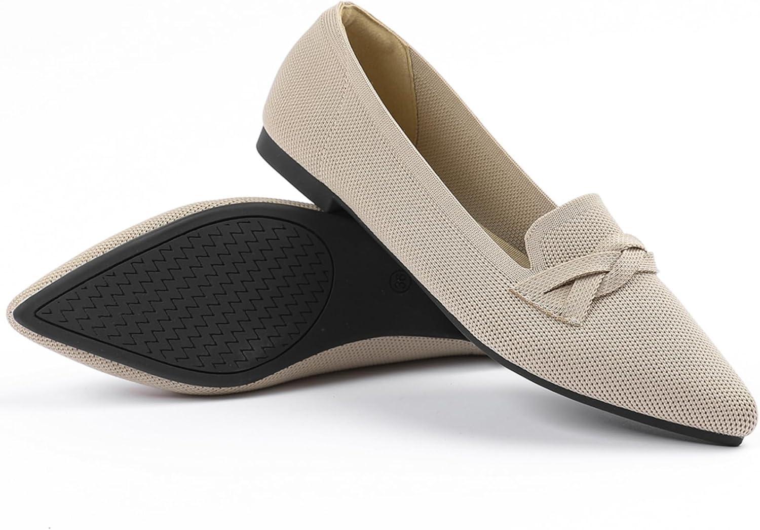 Flats for Womens Classic Pointed Toe Ballet Flats Comfortable Knit Dressy Bow Flats Shoes