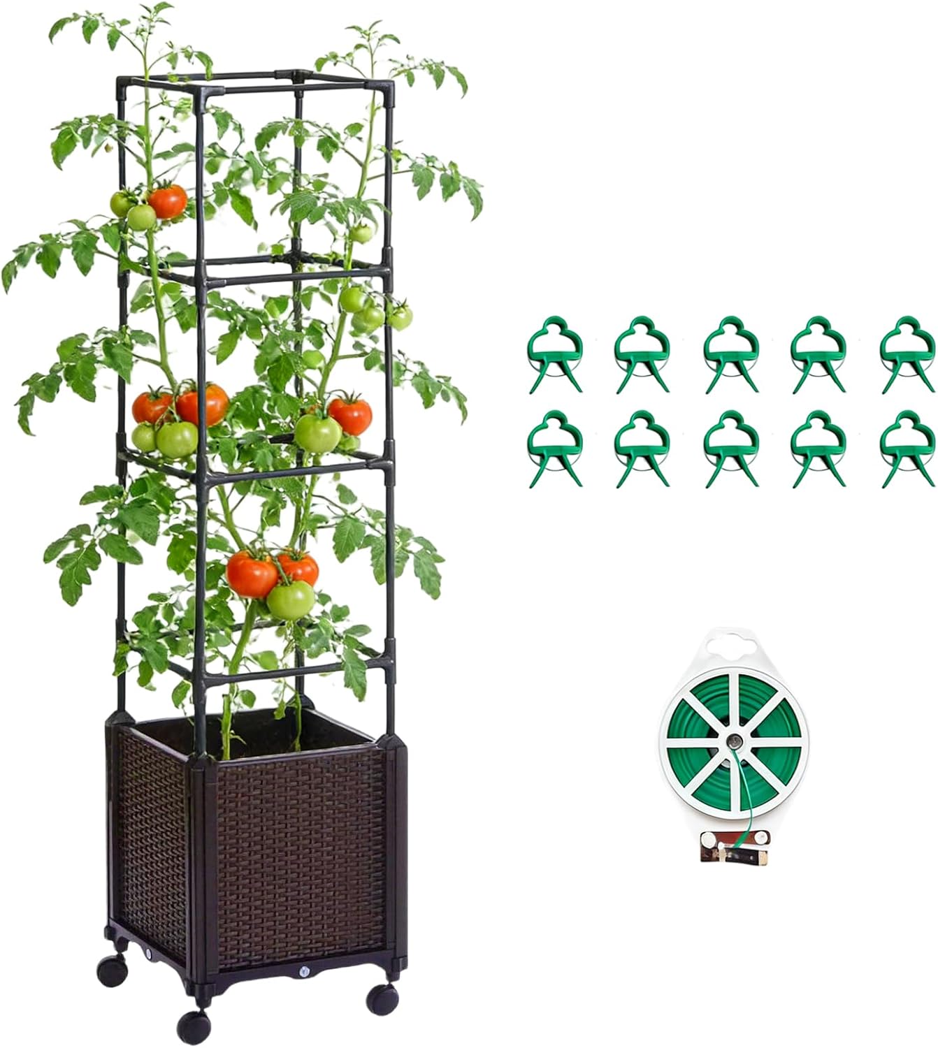 Tomato planter,Raised Garden Bed with Tomato Cage & Trellis, 53"Self-Watering Tomatos Planter with Lockable Wheels,Climbing Plants Large Reservoir for Vegetables Flowers,Indoor Outdoor Patio