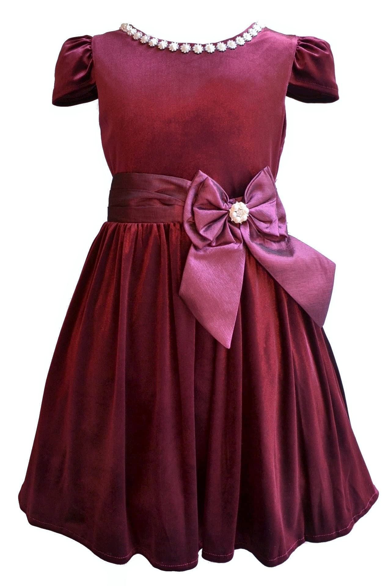 Rare Editions Girls 7-16 Burgundy Velvet Taffeta Bow Jeweled Holiday Dress