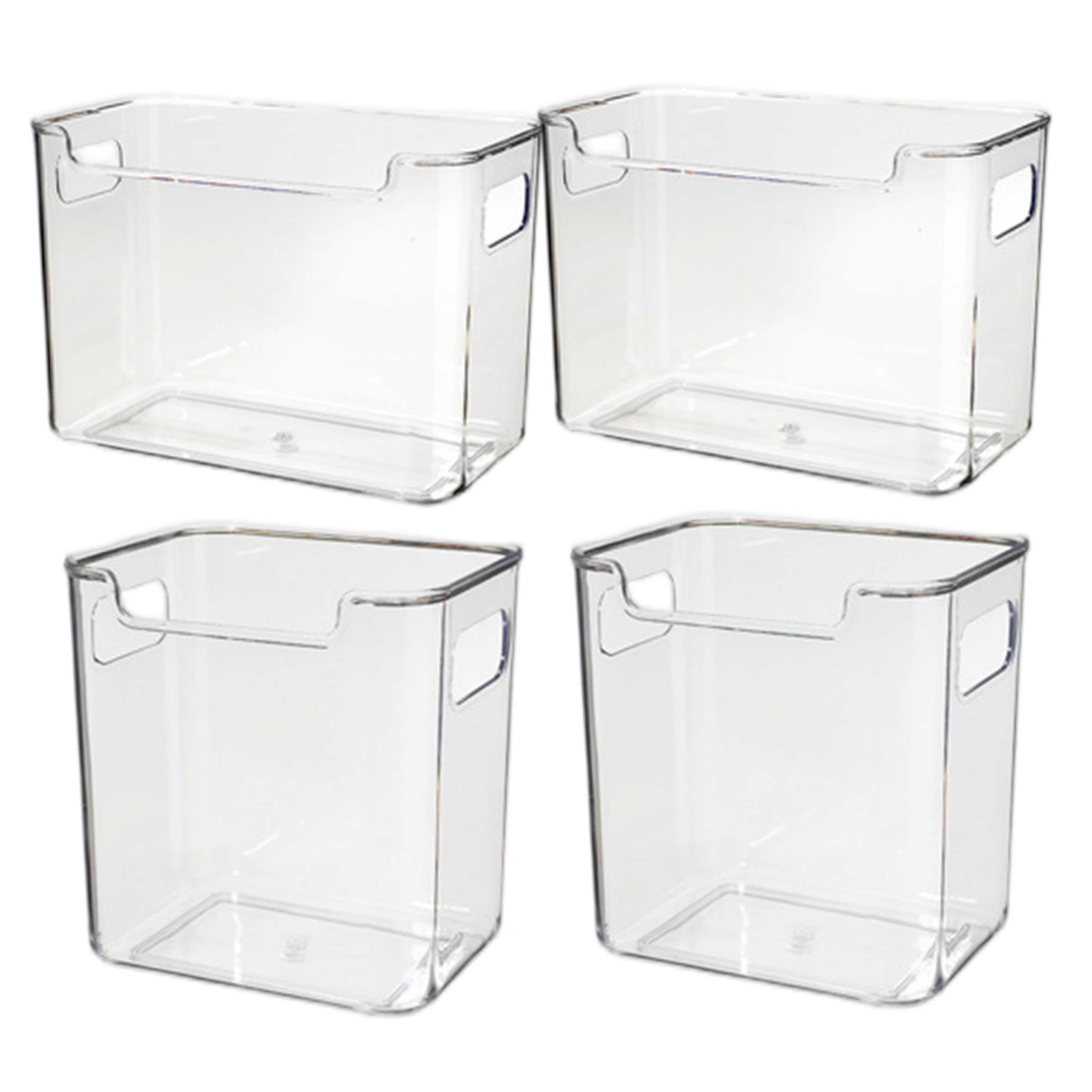 Uanqfegy Freezer Storage Bins - 4PCS Clear Plastic Freezer Organizer with Handle, Space Saving for Veggies Fruits Condiments, 2 Sizes