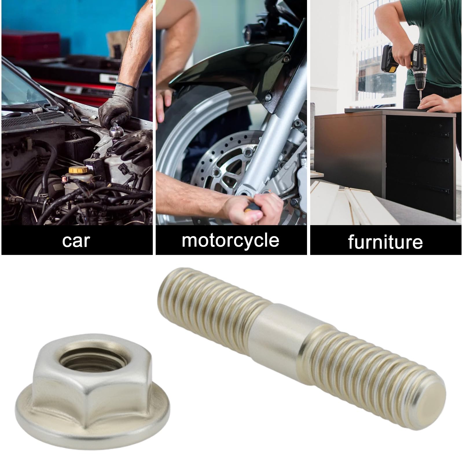 LT Easiyl 4pcs Stainless Steel Bolts M6 Stud Bolts with Nuts for Motorcycle Car Furniture M6x32mm - Image 4