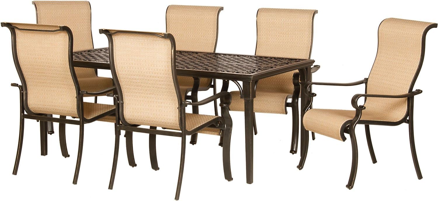 Hanover BRIGANTINE7PC Rectangle Cast Aluminum Table, Brushed Bronze Finish Brigantine 7-Piece Outdoor Patio Dining Set, 6 Sling Chairs, Brown/Tan : Everything Else