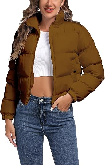 Puffer Jacket Womens Casual Long Sleeve Bomber Jacket Full Zip Padded Winter Coat