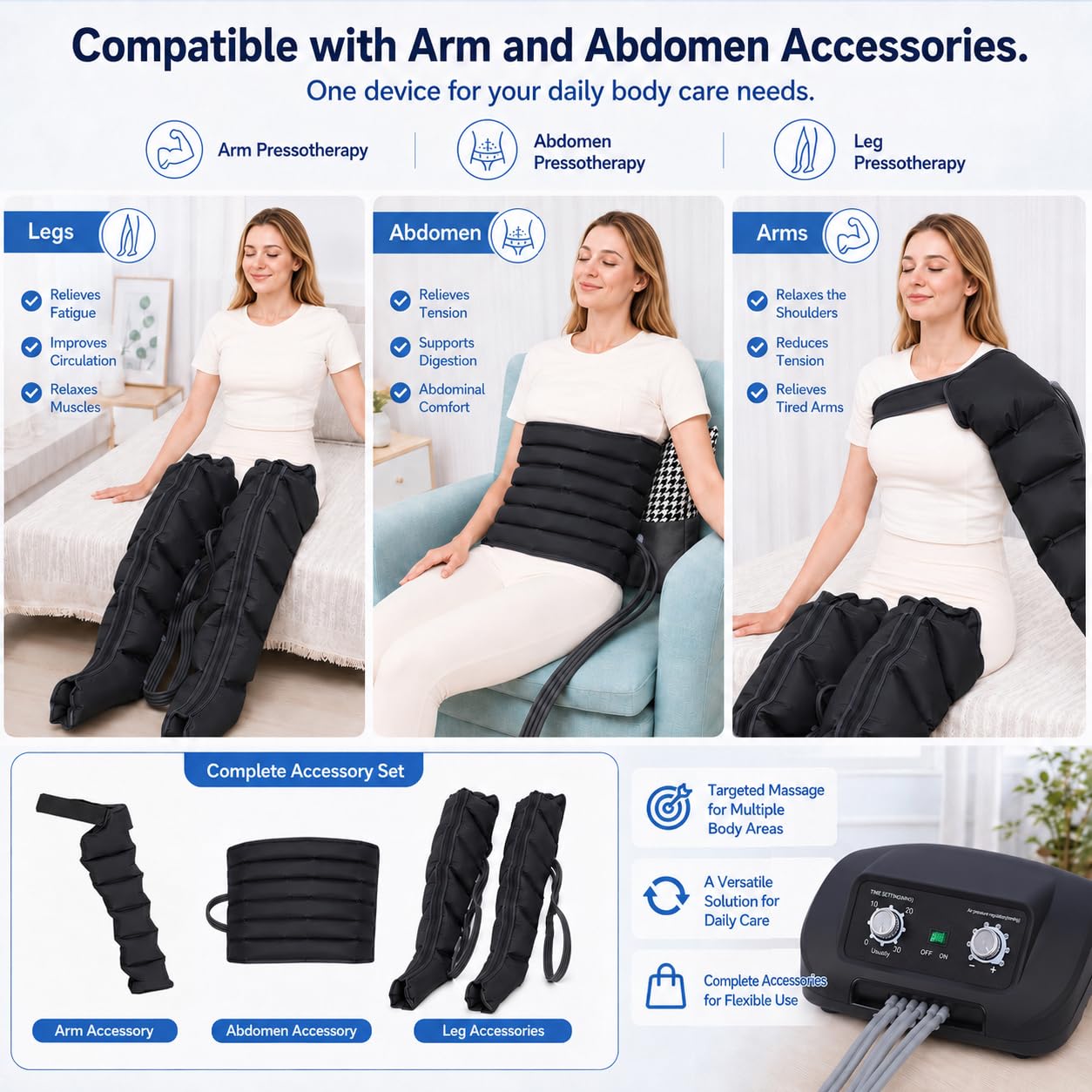 Presoterapia para Casa, Botas Presoterapia Piernas，Piernas+Abdomen Negro：M | Presión Regulable 0-240mmHg, Tiempo 0-30 Min, Mejora Circulación y Alivia Piernas Cansadas, Reduce Hinchazón y Fatiga