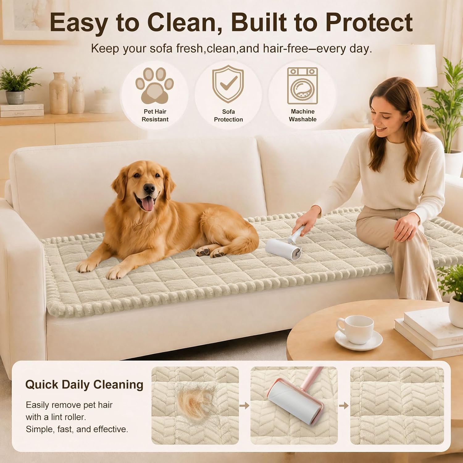 decorUhome Couch Cover for Dogs, Non-Slip Plush Thick Pet Couch Protector