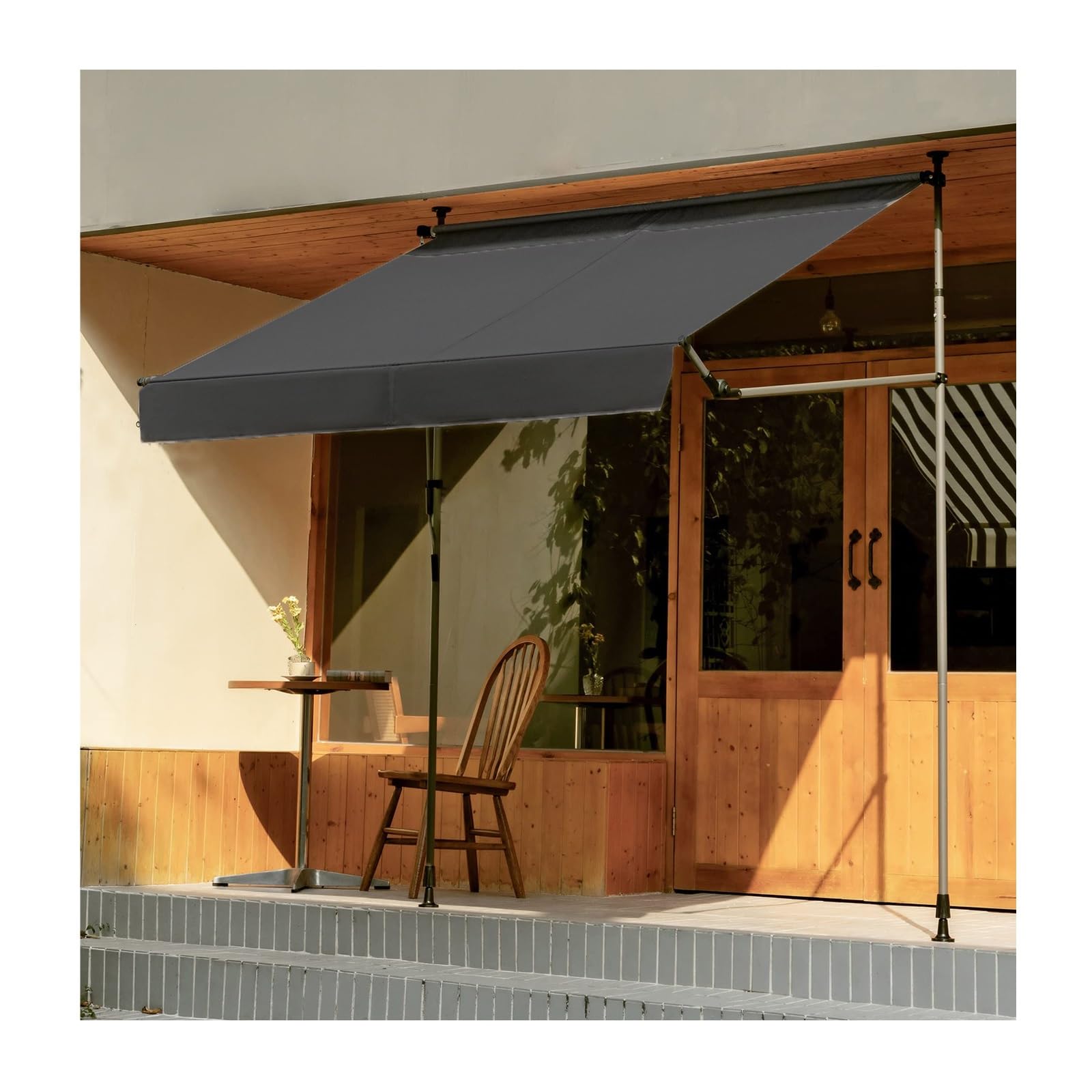 Toldo retráctil manual de 3m sin taladro con manivela y estructura de acero para ventanas