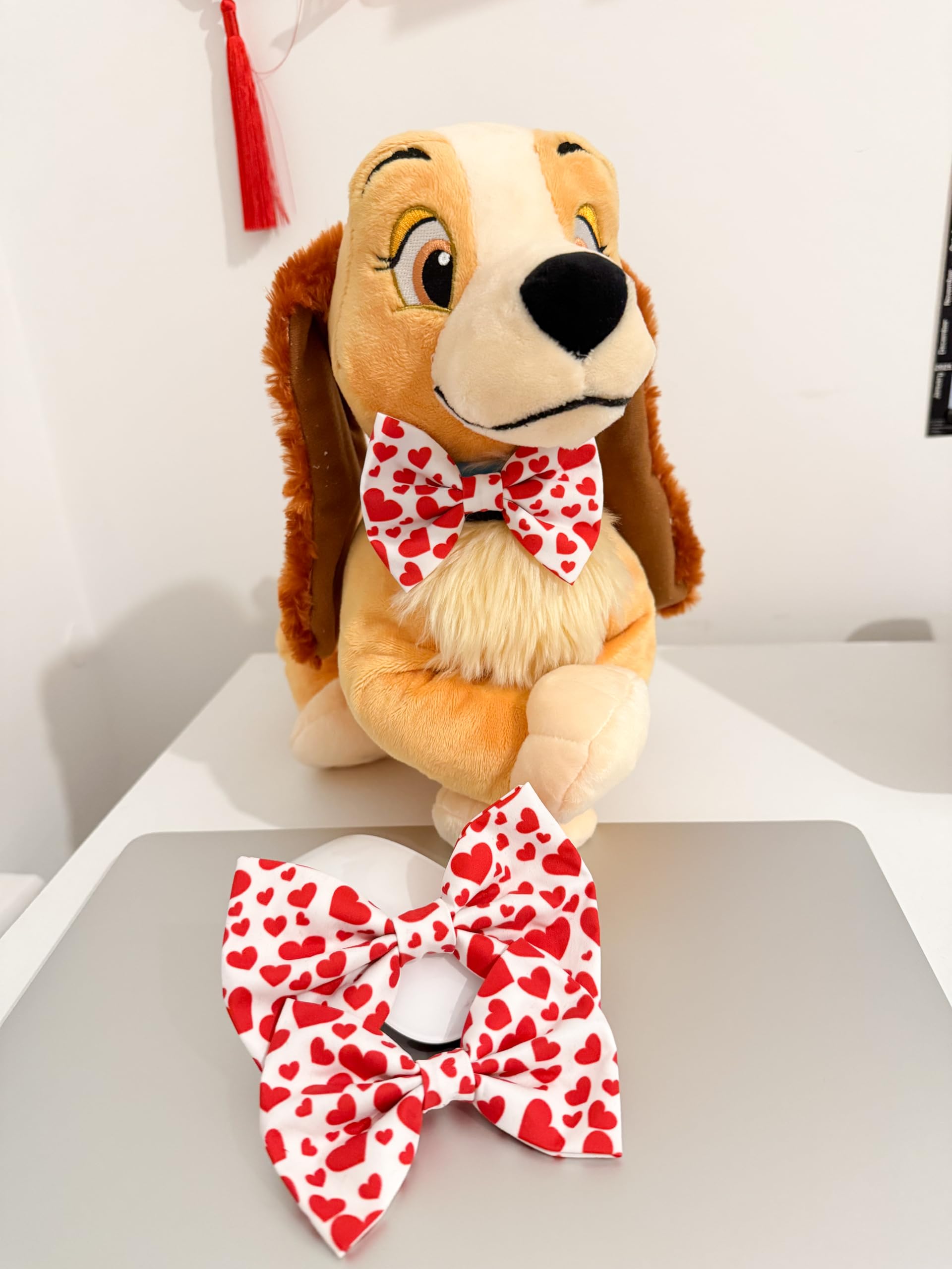 New Dogs Bow Tie Valentine's Day pink red LOVE Elastic Band attach COLLAR ACCESSORY UK (M), orange - Image 3