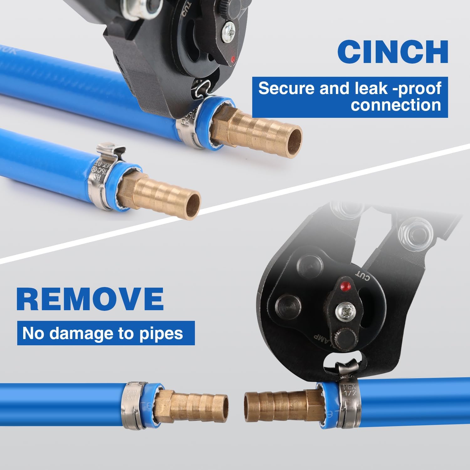 150 Pack 1/2 Inch Pex Clamps+2 IN 1 Ratchet Pex Crimping Tool in Plastic Box