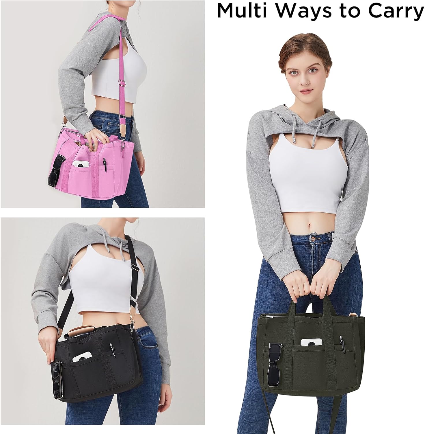 Canvas Tote Bag with Multi Pockets Crossbody Tote Bag for Women Bible Handbag Everything Tote Bags with Compartments - Image 2