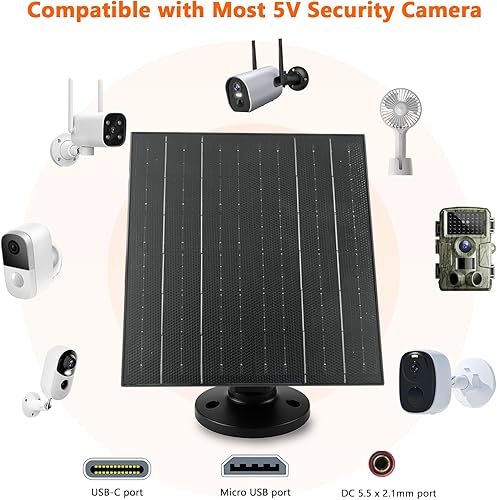 Vista 2 de Zivif Cargador solar de 10 W, panel solar de 5 V para cámaras de seguridad con puertos USB-C/Micro USB/DC de 0.217 x 0.083 in, IP66 impermeable