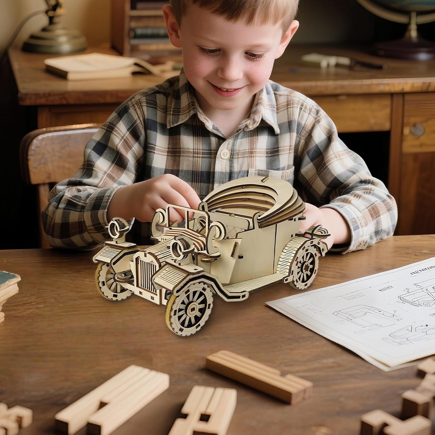 3D 木製パズルモデルカーキット - 大人向け 木製モデルカーキット 組み立て,誕生日 クリスマス 祝日 ハロウィン 贈り物 クラシ