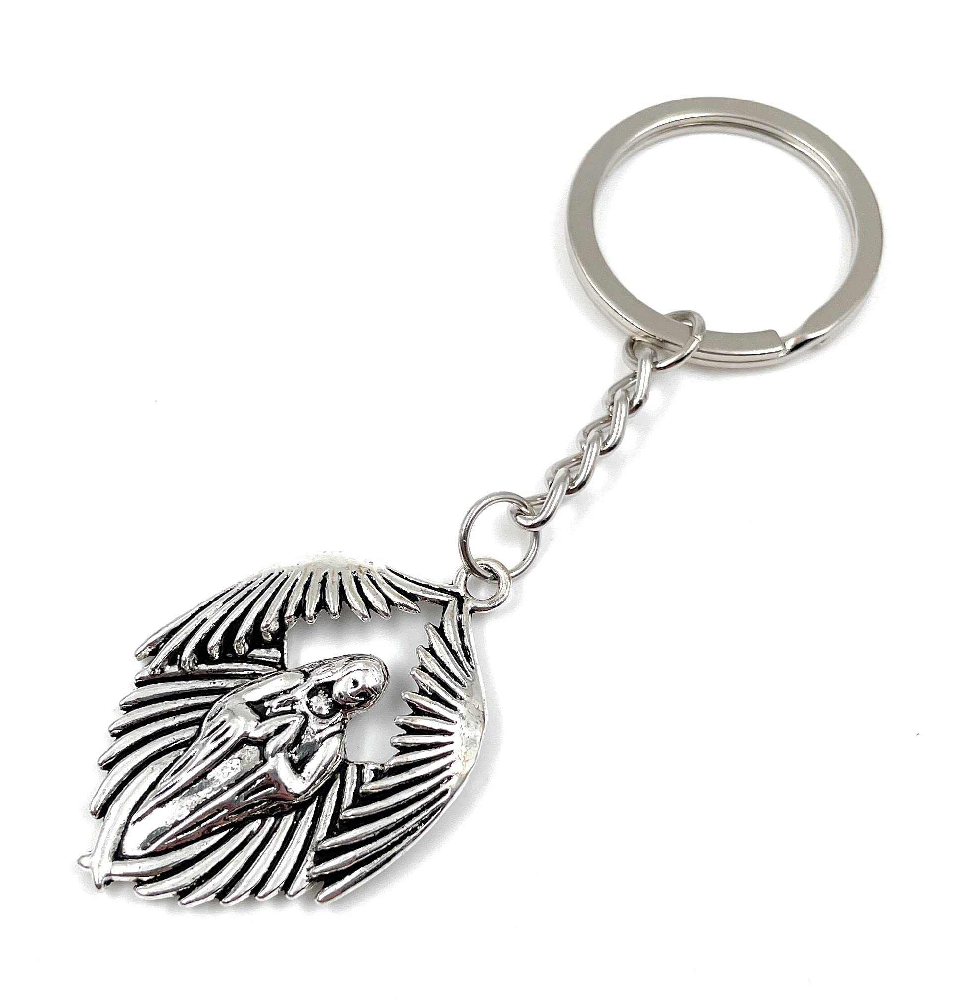Onwomania Angel Gabriel Guardian Angel with Wings Keyring Metal Lucky Charm in Aluminium Gift Box, Ideal as a Gift, silver, One Size