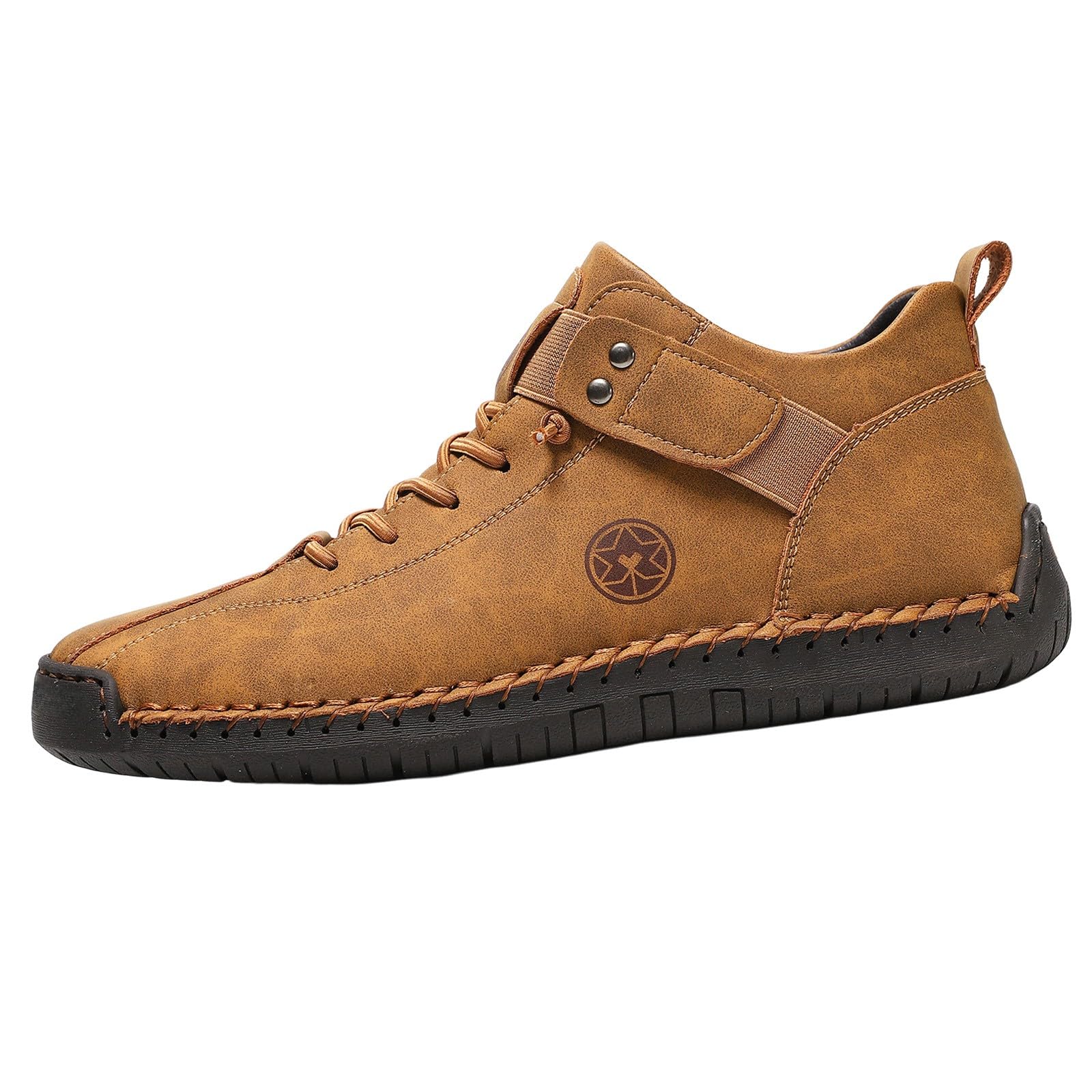Męskie buty oksfordzkie sznurowane sztuczna skóra płaskie buty do chodzenia w stylu vintage z przeszyciami, Brązowy, 40 EU