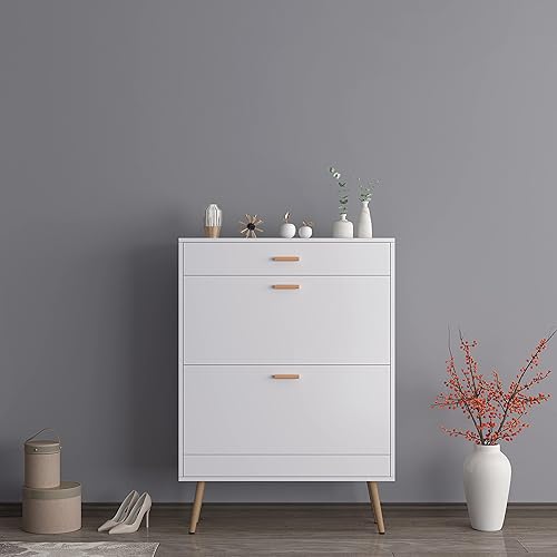 Zapatero organizador de almacenamiento con 16 pares de zapatos con 2 cajones abatibles armario de almacenamiento de zapatos de entrada blanco para