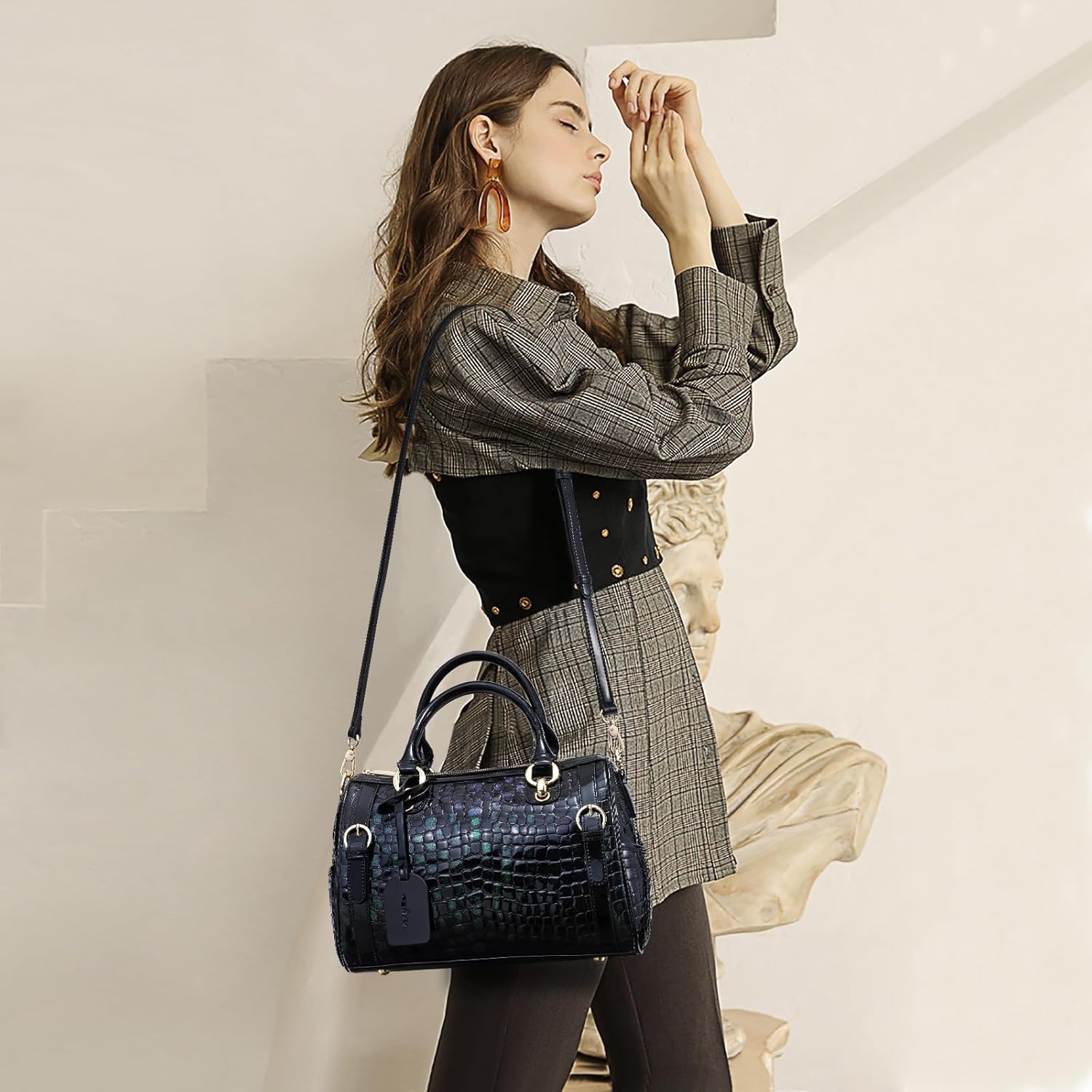 Genuine Leather Satchel Tote Bag Top Handle Handbag Women Designer Shoulder Bags Leopard Large Capacity Cross Body Bag - Image 2