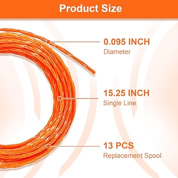 AL2420P Pre-Cut Twisted Trimmer Line, 0.095 Diameter, 98Ft, Compatible with EGO 56-Volt 15 String Trimmers (7PCS)