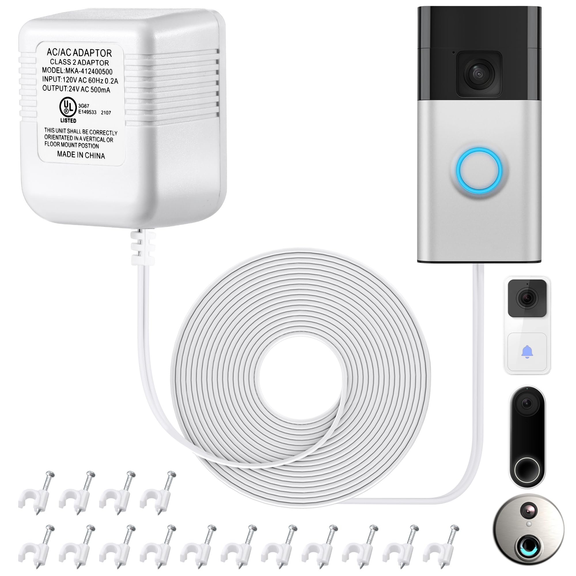 Ring Chime 24V 500mA Video Doorbell Power Adapter, Feet