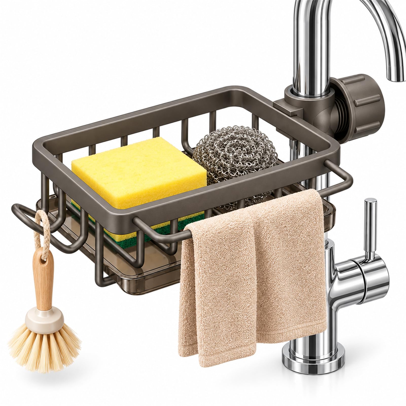 Scrtine Sink Organizer Rack for Kitchen, Kitchen Sink Faucet Organizer (Grey,Left-Side Mo…