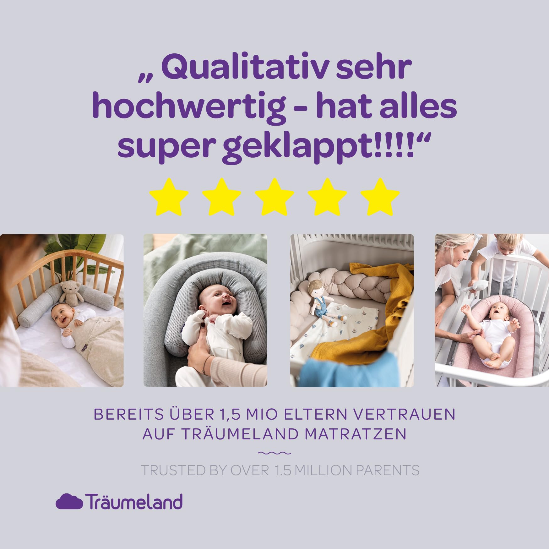 Träumeland Matratze für Beistellbett 43 x 85 x 5 cm, eckig - Oeko-Tex zertifiziert & schadstoffgeprüft | Brise Light, made in Austria