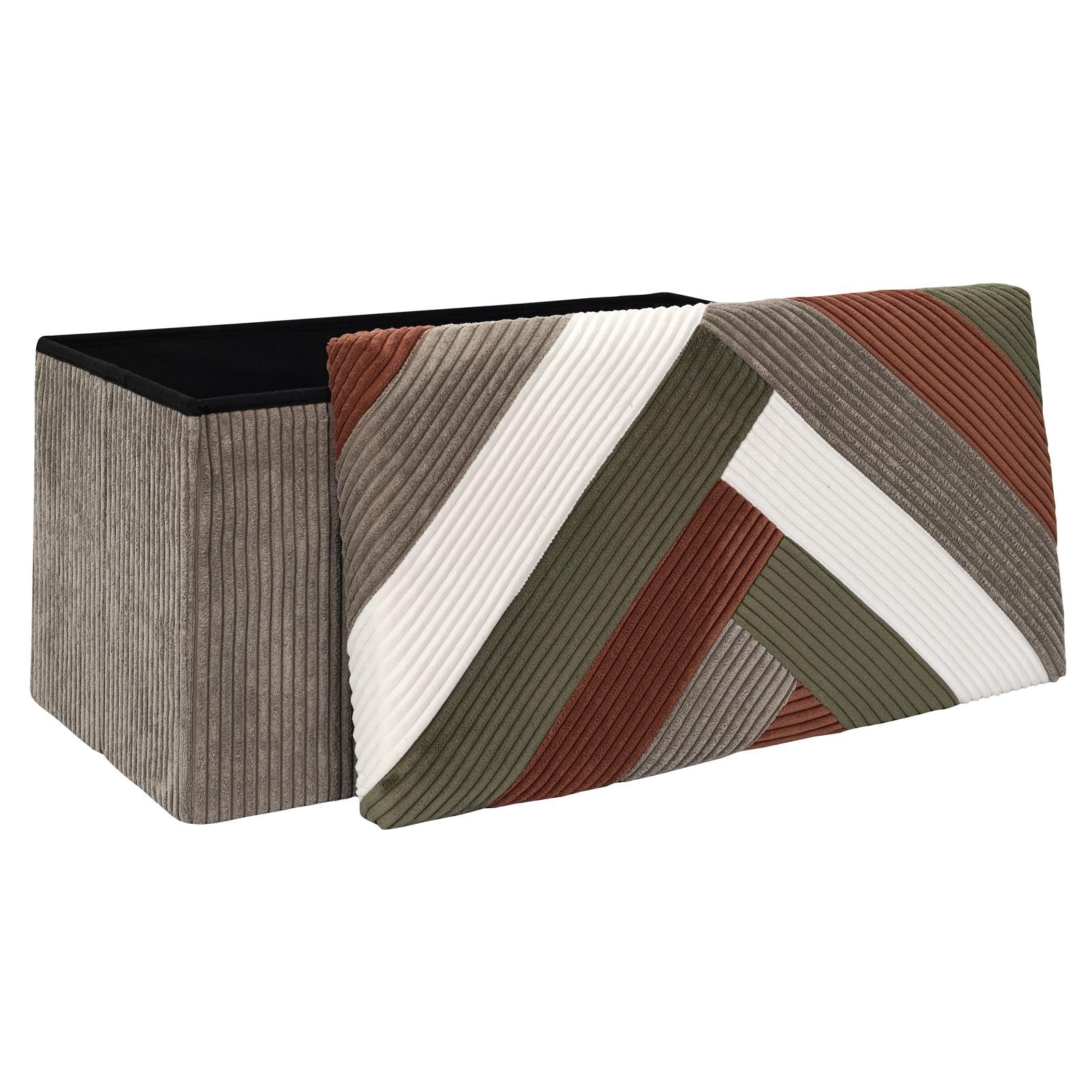 Home Deco Factory, HD0551, Panca Pieghevole Cotele Patchwork Multifunzionale, Pratico Contenitore e comodità di Seduta, Ideale per Soggiorno,Dimensioni 76x38x38 cm, Beige, Grigio, Rosso, Verde
