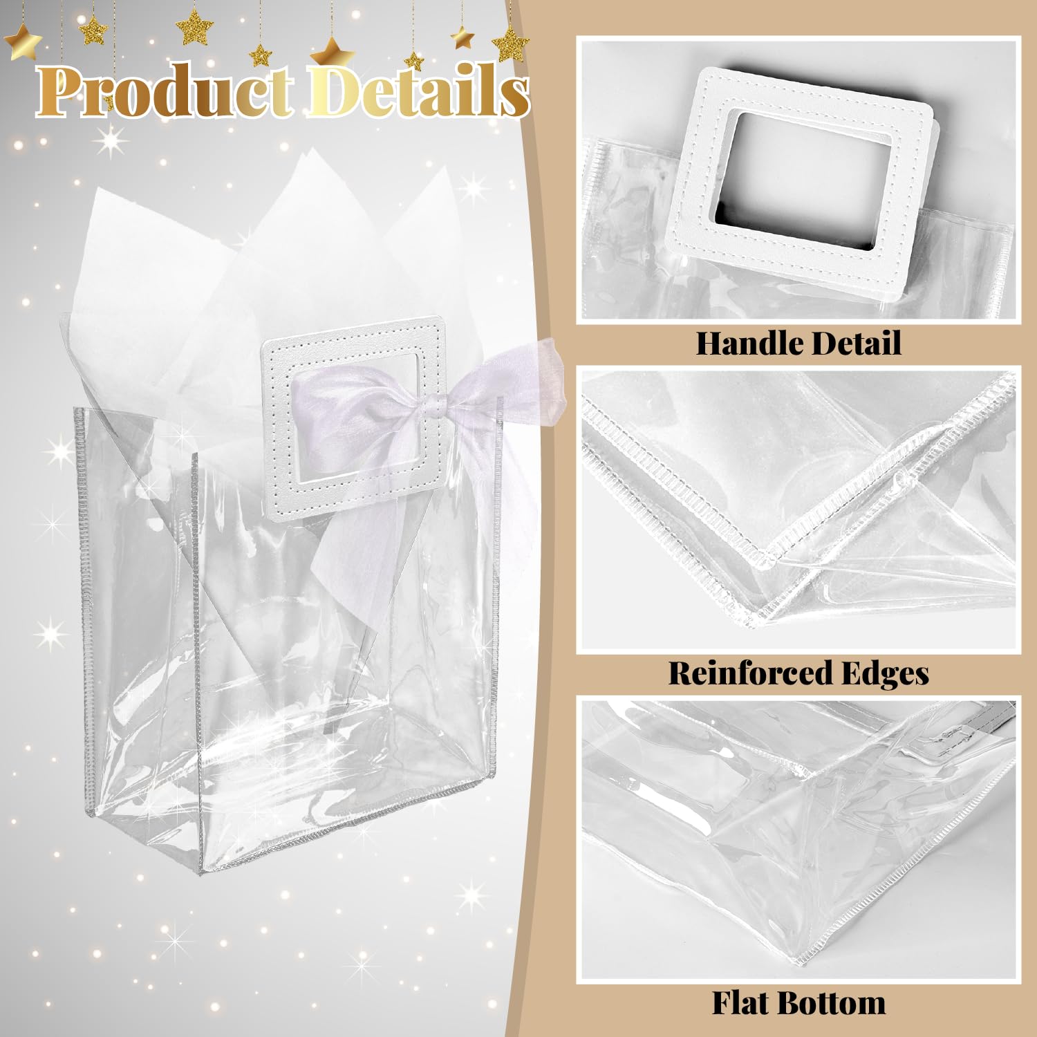 ysmile Small Clear Gift Bag with Tissue Paper for Women Men Boys Girls, Birthday, Anniversary, Baby Shower, Wedding, Reusable 7.5" - White