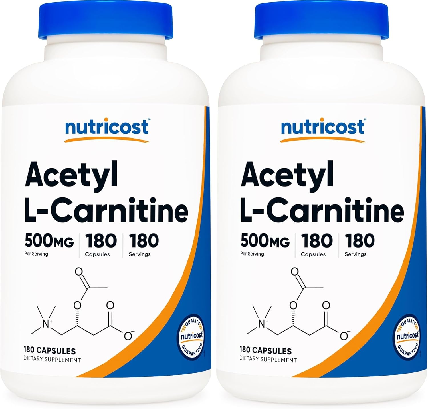 Nutricost Acetyl L-Carnitine (ALCAR) 500mg, 180 Capsules, 180 Servings - Non-GMO and Gluten Free, 1 Capsule per Serving (Pack of 2)