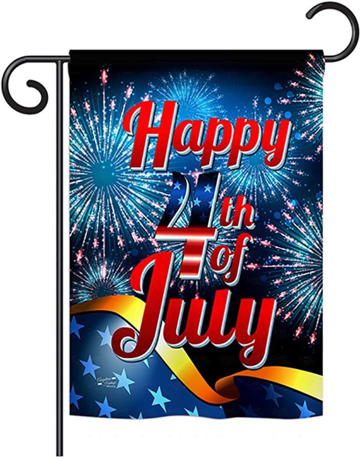 Happy 4th of July Garden House Flags Set Americana Fourth Independence Day Fireworks BBQ United State American Small Decorative Gift Yard Banner Made In USA 28 X 40