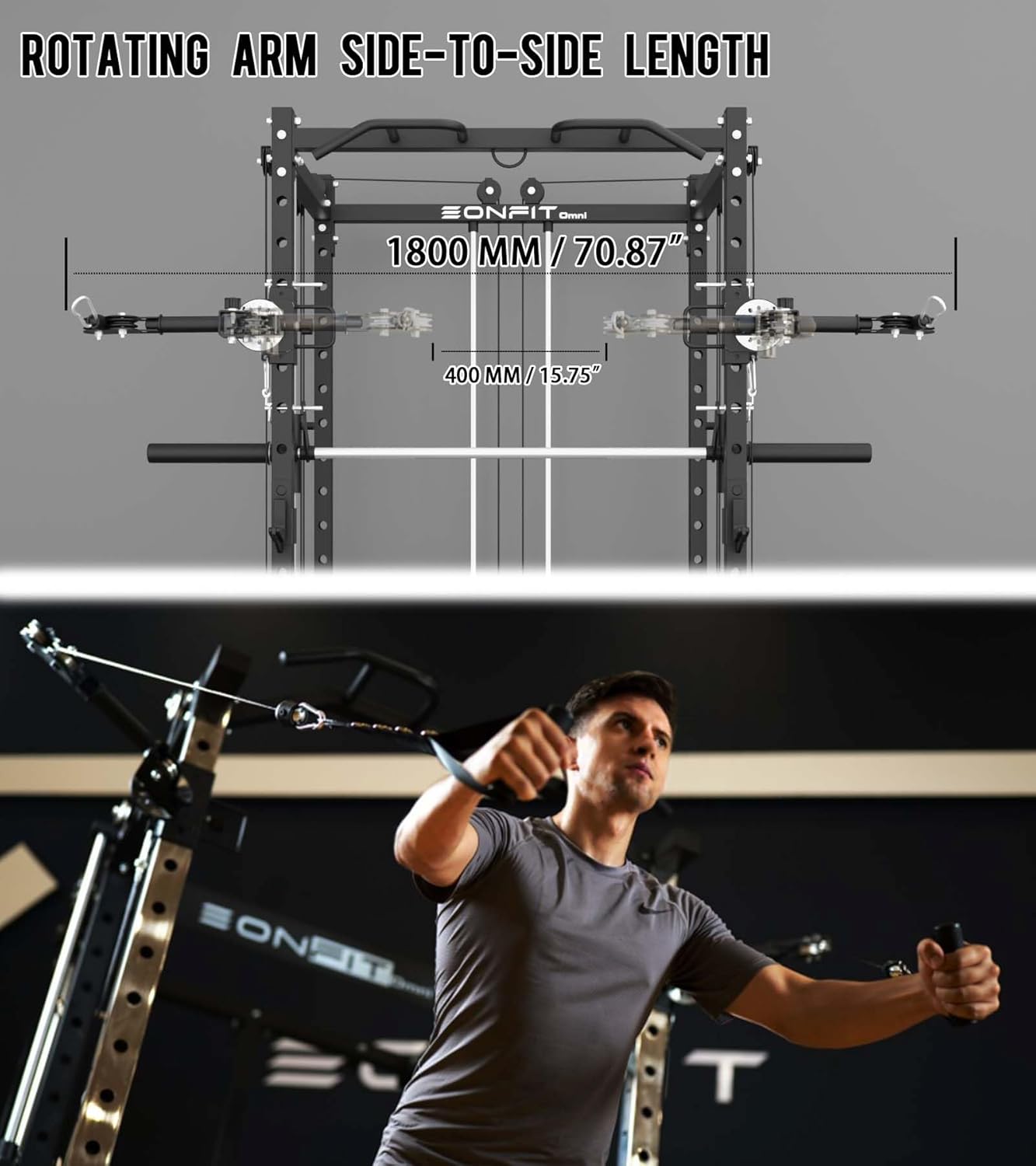 Eonfit E3 Smith Machine for Home Gym Equipment, Multi-Function Power Cage Squat Rack with Cable Crossover LAT Pulldown Pulley System All in One