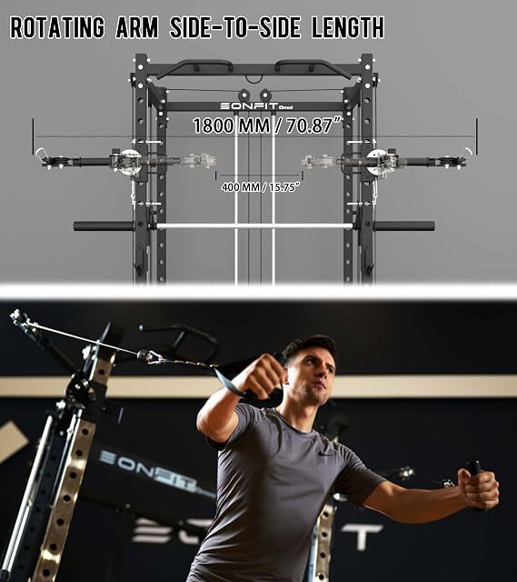 Eonfit E3 Smith Machine for Home Gym Equipment, Multi-Function Power Cage Squat Rack with Cable Crossover LAT Pulldown Pulley System All in One