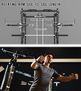 Eonfit E3 Smith Machine for Home Gym Equipment, Multi-Function Power Cage Squat Rack with Cable Crossover LAT Pulldown Pulley System All in One