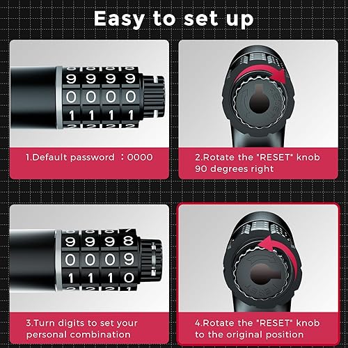 Miniatura 5 de Windone Cable de bloqueo para bicicleta, combinación de bloqueo de cable de bicicleta de 4 pies con soporte de montaje gratuito, 0.47 pulgadas de