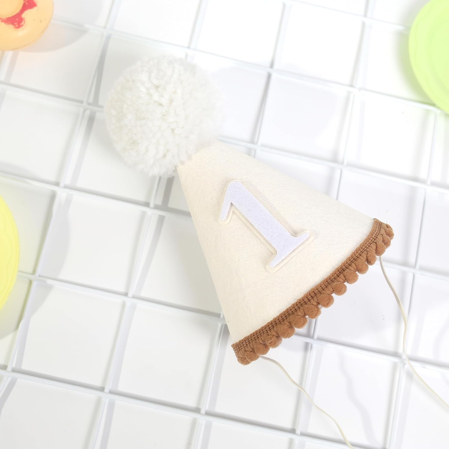 Boho First Birthday Celebration Hat - Natural Conical Cap with Milky White Color - Cake Smash Photo Prop, Best 1st Birthday Accessories