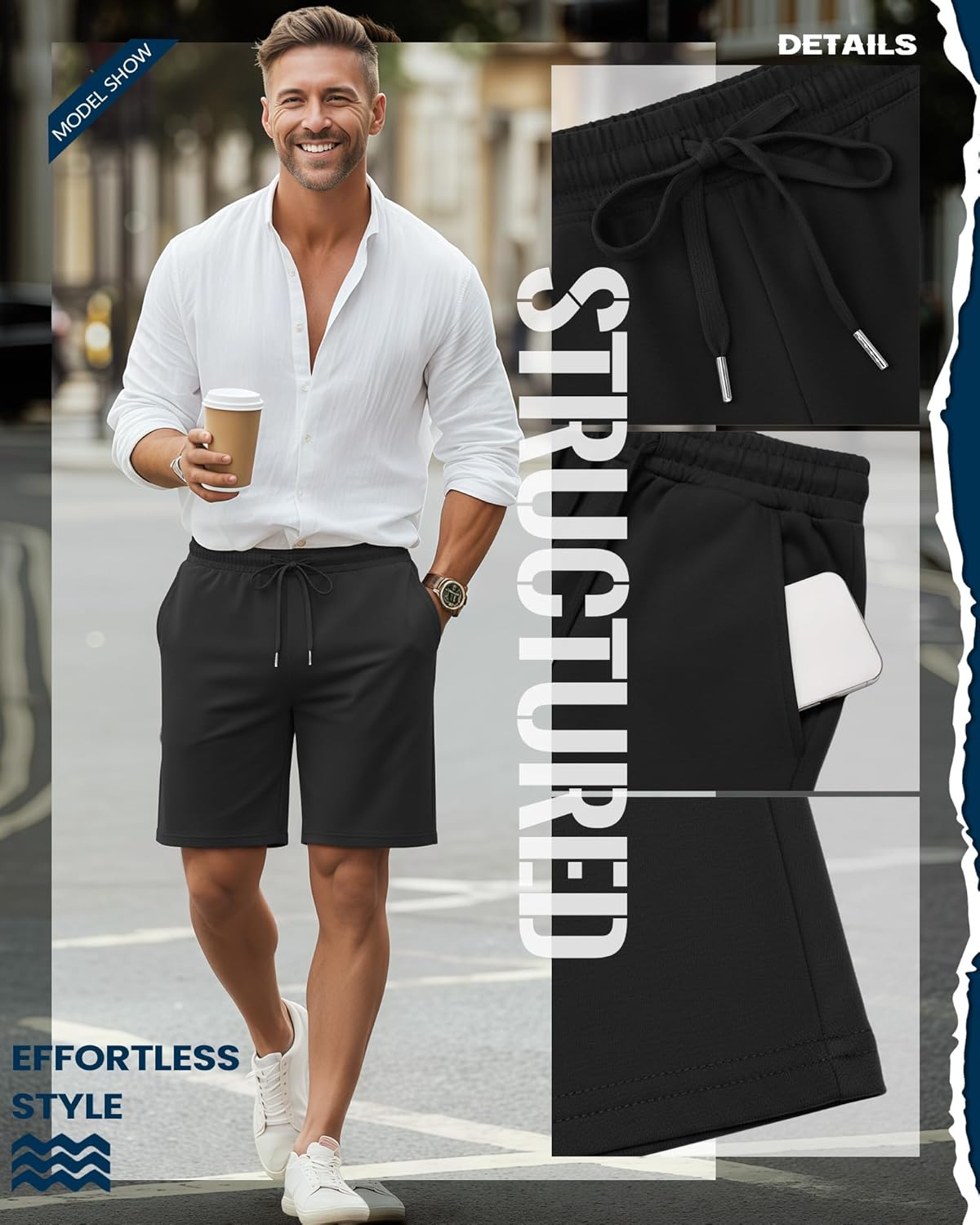 Neer 4 Pack Men Casual Shorts Cotton Summer Shorts Bermuda Athletic Drawstring Elastic High Waist Lightweight Shorts - Image 6