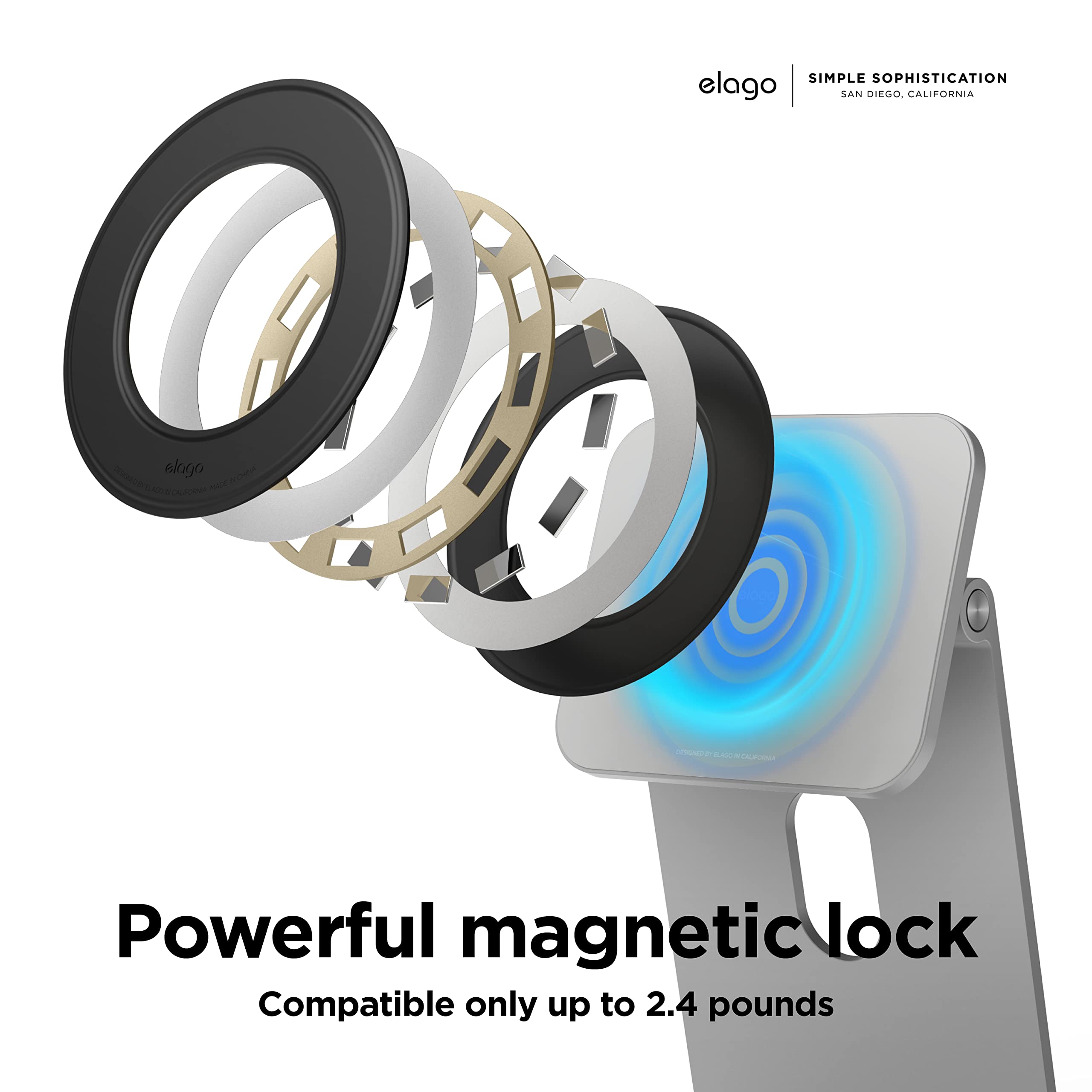 elago Magnetic Ring for iPad & Tablets with 3M Sticker - Slim (2.7mm) / Powerful Magnetic Lock (2.4 lbs) - One Piece