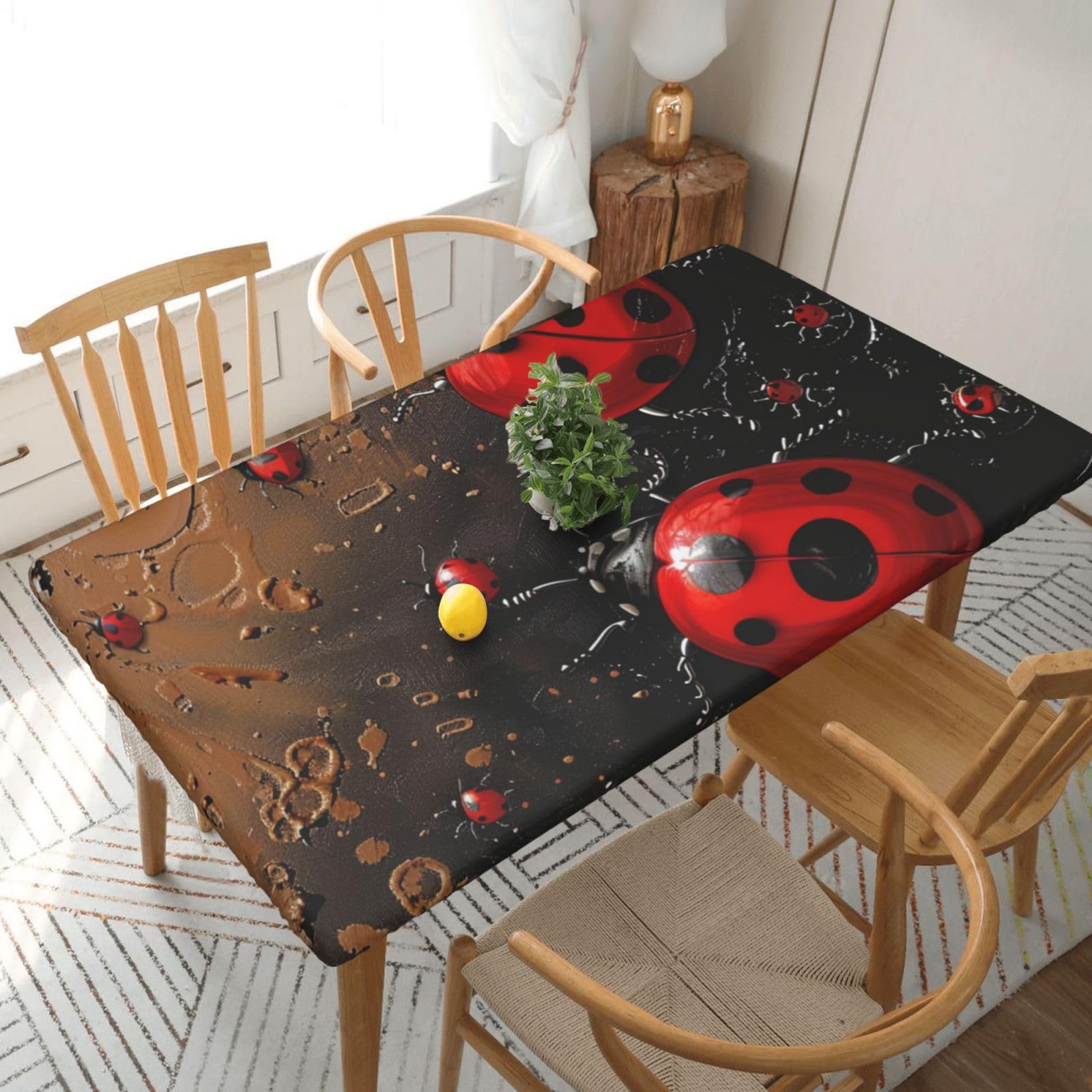WPKJU Art Ladybug Tracks Printed Tablecloths 5ft Rectangular Table Covers Washable Polyester Decorative Table Cloth for Dining Table Picnic Wedding