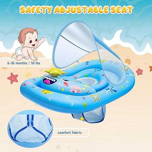 Miniatura 4 de Baby Float with Canopy- UPF50+ Sun Protection Baby Pool FloatInflatable Kids Pool Float with Adjustable Safety Seat for 6-36 Months Kids