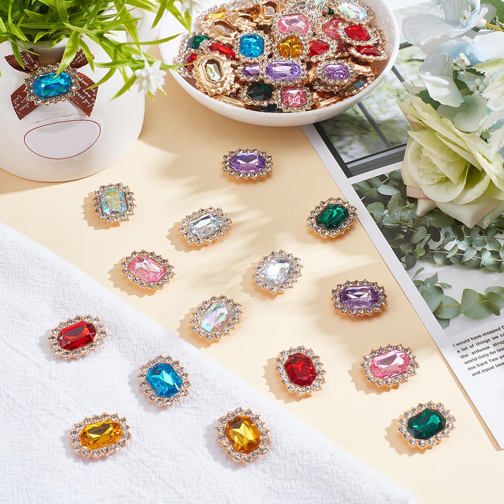 arricraft 64 pz 8 colori Abbellimenti di Strass di Lusso, Bottoni con Strass Sfaccettati Lucidi Sul Retro Piatto Cuciti su Spilla Avvolta In Cristallo Fondo Rettangolare per Abbigliamento