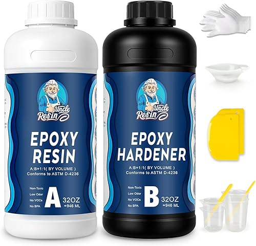 UncleResin Kit de resina epoxi de 64 onzas, resina epoxi transparente 1:1, fundición de baja viscosidad para mesa de río, madera, preservación