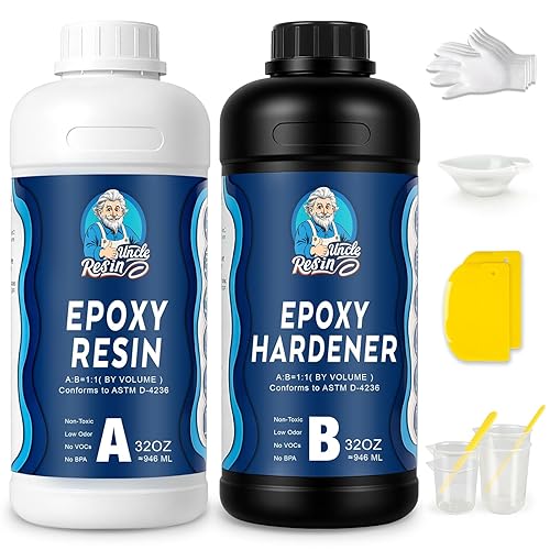 UncleResin Kit de resina epoxi de 64 onzas, resina epoxi transparente 11, fundición de baja viscosidad para mesa de río, madera, preservación de
