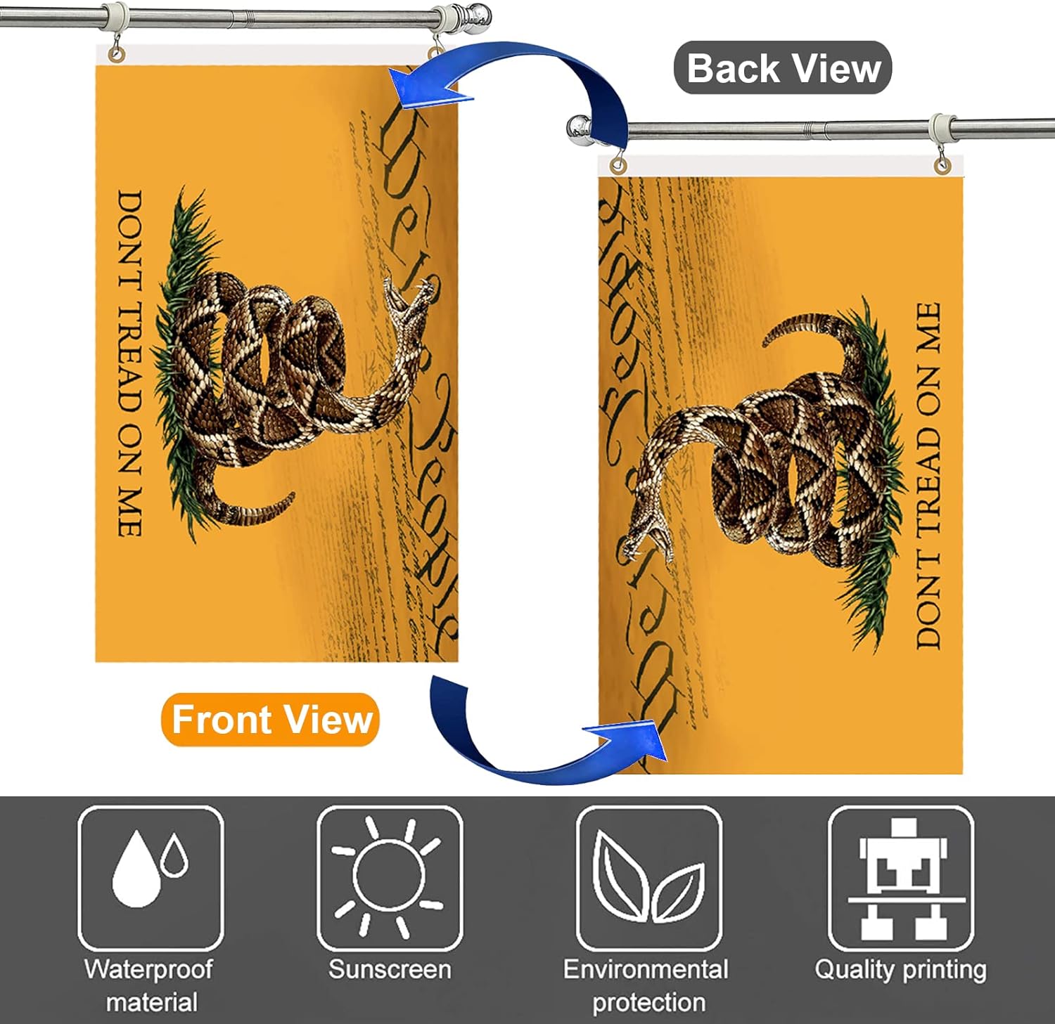 Dont Tread On Me Flag 3x5 Ft Double Sided, Gadsden US Flags With Brass Grommet, 3Ply Polyester Constitution Rattlesnake Patriotic Flag Banner With UV Fade Proof