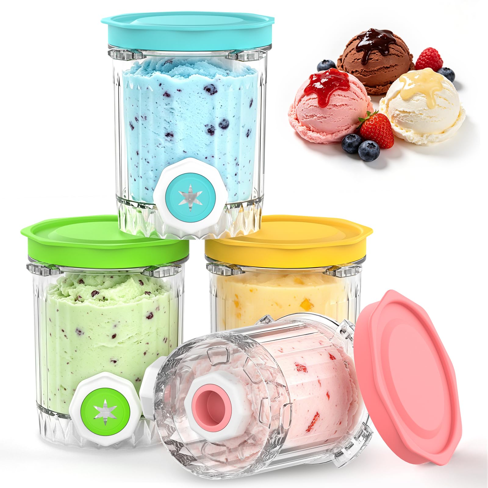 MEILEYII Swirl Pints with Color Lids & Nozzles for Ninja Creami NC700 NC701
