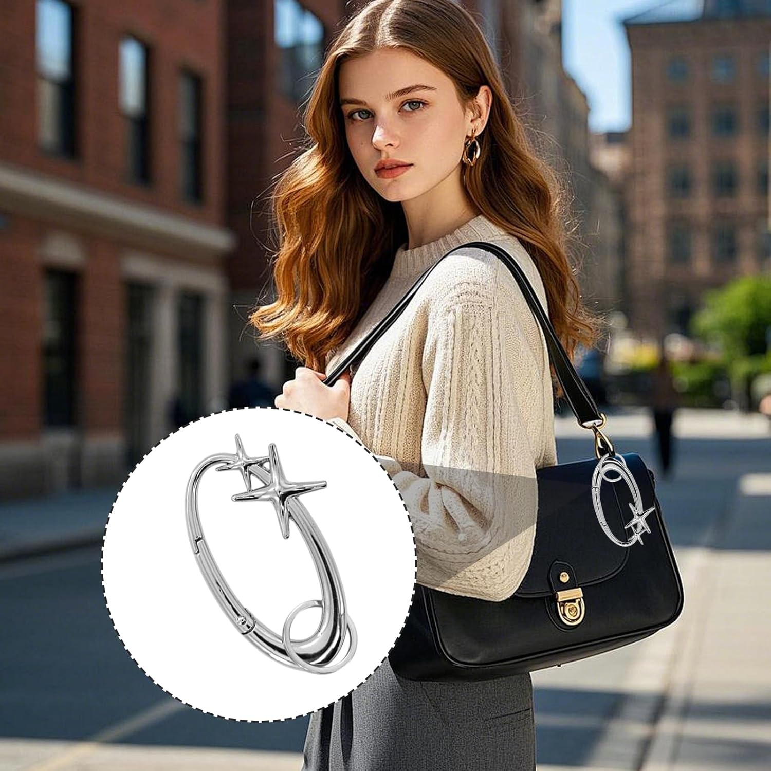 Y2k Cool Carabiner 2pcs Extra-Large Shiny Chrome Karibiner, Cute Star Steel Heavy Duty Starfish Carabiner Belt Loop Clip Irregular Fashion for Men&Women Backpacks Keys Purse Charms Gifts - Image 4