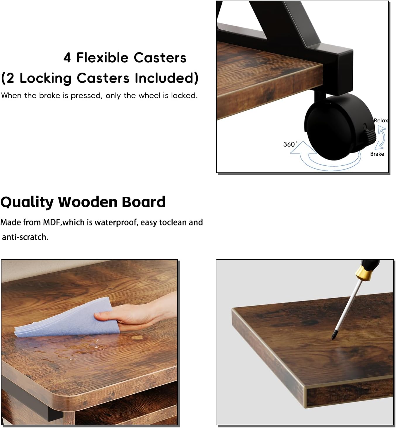 Zenira 24-Inch Small Computer Desk, 30-Inch Tall With Drawers, Corner Desk With Wheels for Gaming, Bedroom, Home, Office - Brown