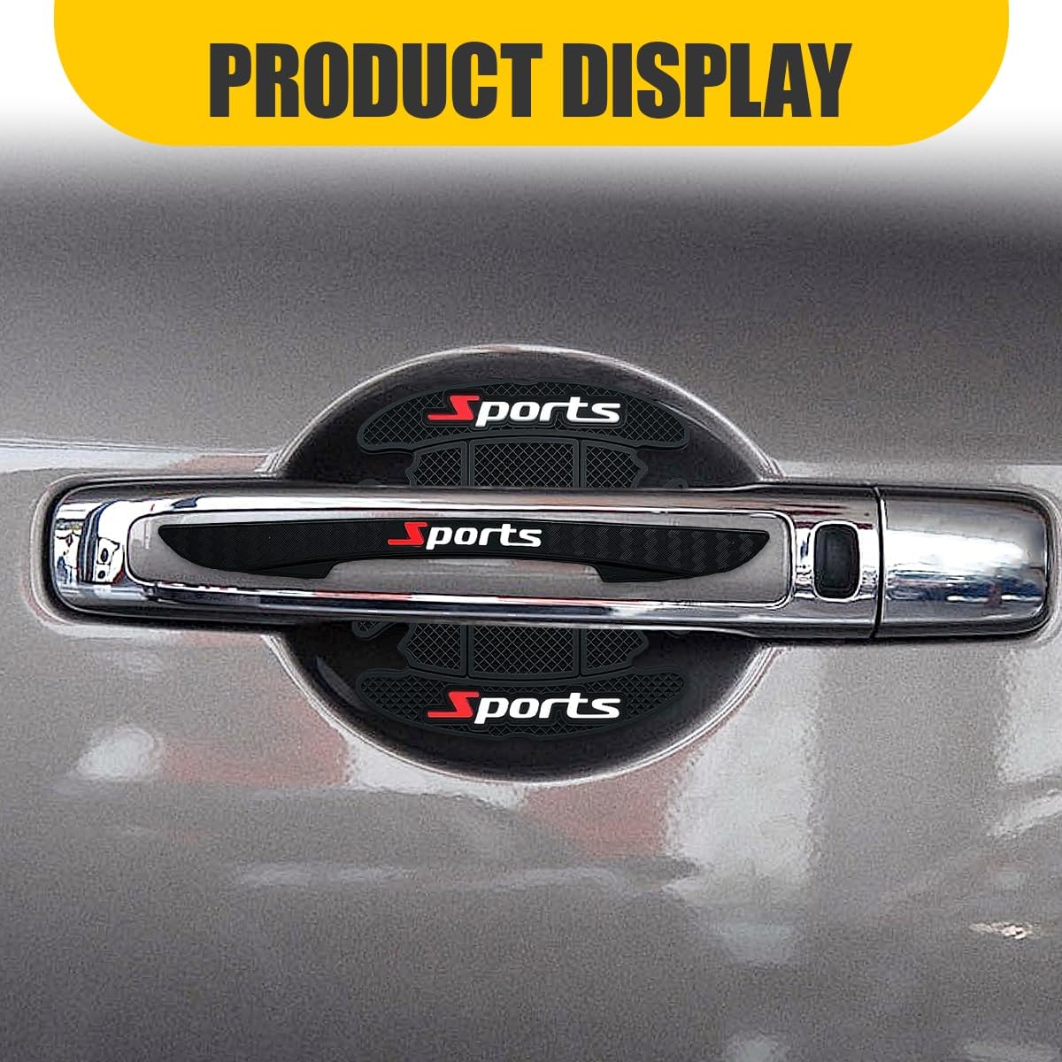 8PCS Car Door Handle Scratch Protectors, Sports Car Door Handle Bowl Sticker, Self-Universal Auto Doors Handles Paint Guard Cover, Doors Handles Cup Protective Film for Cars (Black)