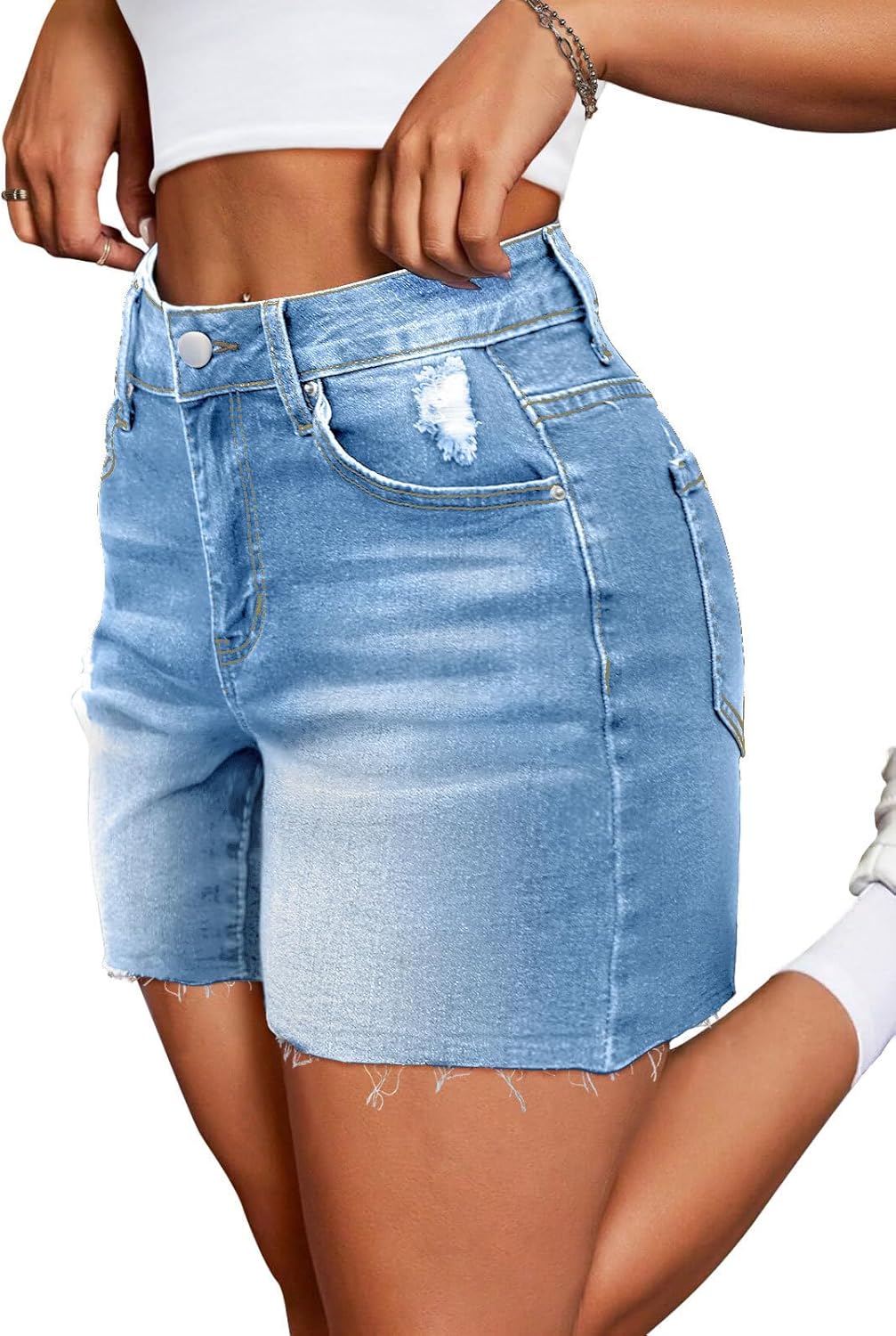 Lylinan Womens Mid-High Waisted Jean Shorts Denim Shorts for Women with Stretch Womens Shorts with Pockets for Summer